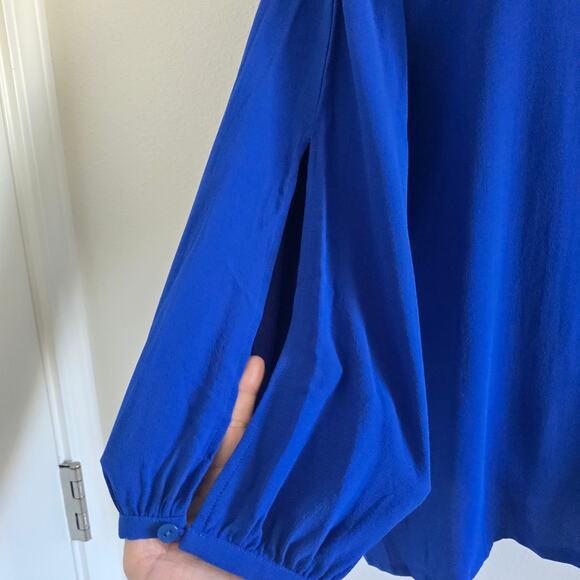 Eileen Fisher 100% Silk Split Sleeve Blouse Top Size L Royal Blue Relaxed Fit - Picture 5 of 9